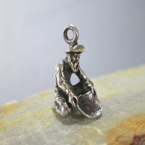 Sterling Silver Bracelet Charm GOLD MINER Panning